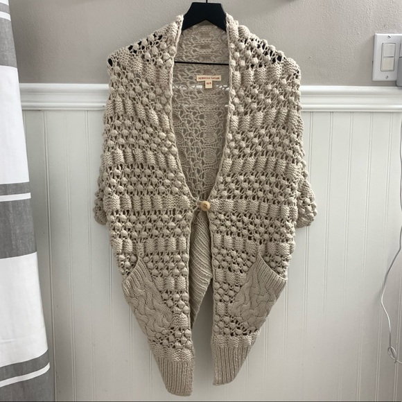 REBECCA TAYLOR Cream Ivory Crochet Open Knit Dolman Cocoon Sweater Cardigan XS/S - Picture 3 of 13